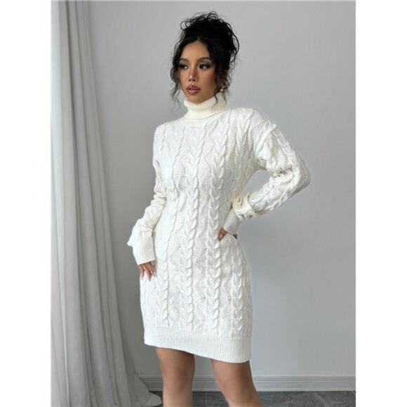 A Classy Chic Boutique Dresses & Skirts - Elenzya Women's Solid Color Drop Shoulder Long Sleeve Short Turtleneck Dress